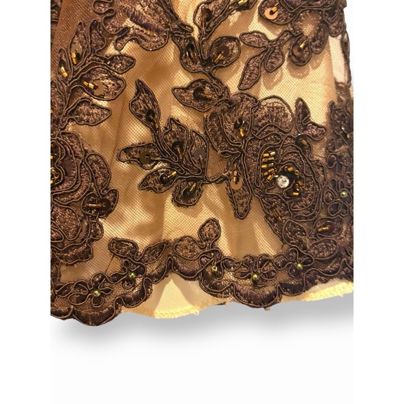 Vintage Jovani Evening Gown US Women's M/L Brown Tan Beaded Lace Mother of Bride - Picture 10 of 16